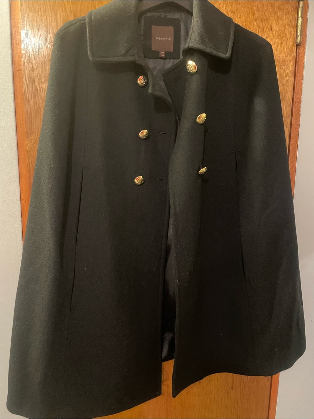 The Limited Black Military-Style Wool Cape with Gold Buttons